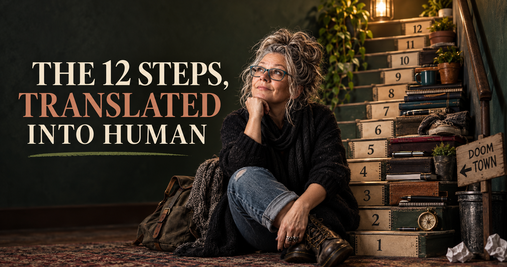 Emma Marnie beside a staircase numbered one to twelve